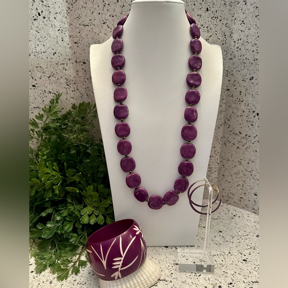 Purple porcelain bead necklace set